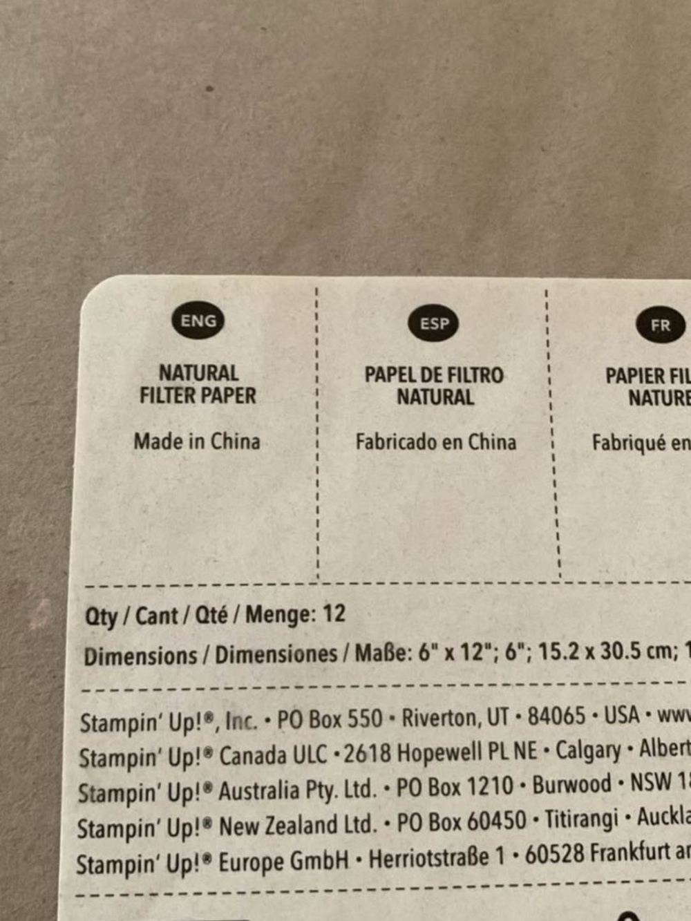 Stamp’in Up Filter Paper Pack Natural